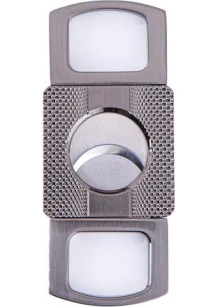 Gunmetal Düz Çizgi Desenli Metal İşlemeli Puro Makası Kesici