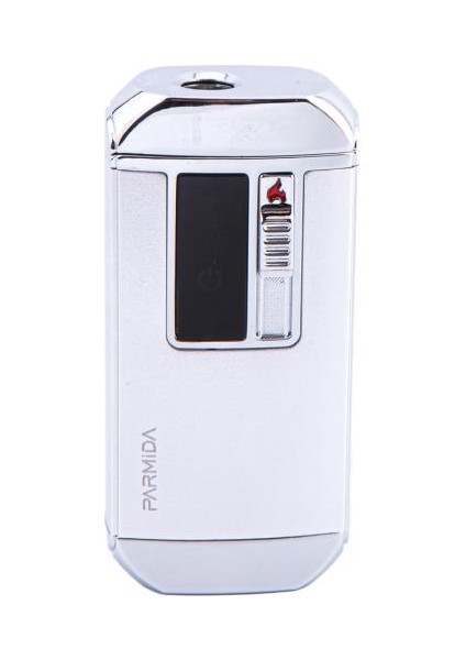 Gümüş Multifonksiyonel Çakmak (Tek Torch Pürmüz Puro Çakmağı, Elektrikli Çakmak, Powerbank, El Feneri)