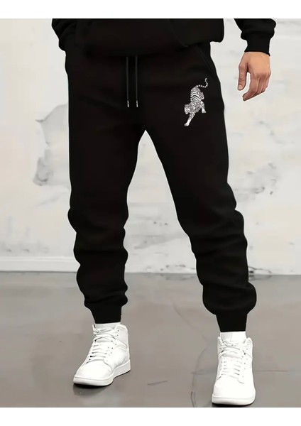 Büyük Beden Özel Tasarım Beyaz Kaplan Bacak Baskılı Ultra Hafif Yazlık Erkek Eşofman Altı