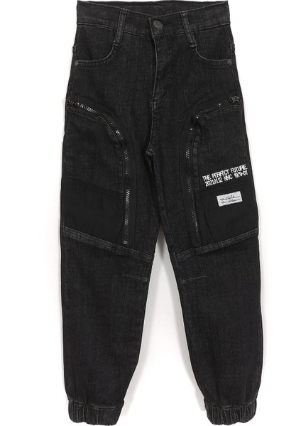 Fermuarlı Cep Detaylı Jogger Erkek Çocuk Denim Jean Pantolon Siyah 001-0001999