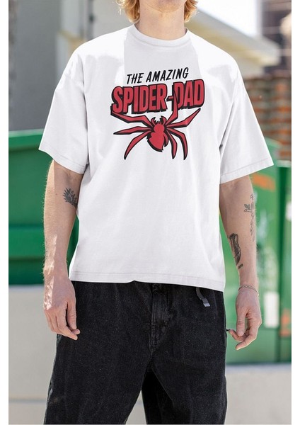 Marvel The Amazing Spider-Dad Baskılı Unisex Tişört, Oversize Örümcek Adam Tişört