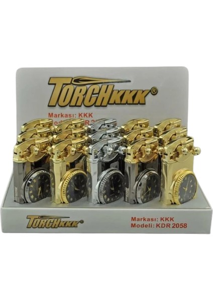 Gümüş-Gold Saat Desenli Çift Torch Pürmüz Metal Puro Çakmağı modelleri