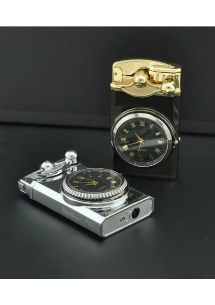 Gümüş-Gold Saat Desenli Çift Torch Pürmüz Metal Puro Çakmağı fırsatları