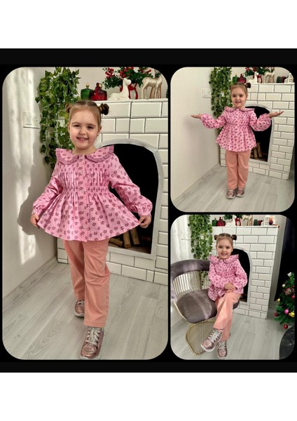 2-9 Yaş Arası Gipe Gömlekli Kız Çocuk Pantolonlu Takım