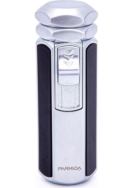 4 Torch Pürmüz Gümüş-Siyah Metal Puro Çakmağı