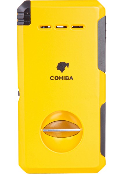 Çift Torch Dahili Açıcı & V Kesici Sarı Metal Puro Çakmağı