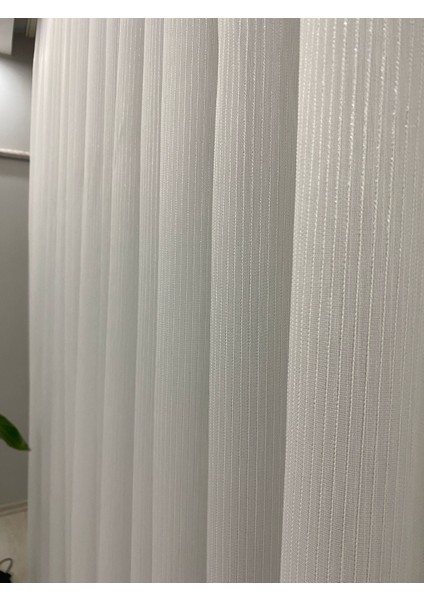 4020 Gümüş Simli Şeritli Modern Ekru Tül Perde 1/3 Sık Pileli fırsatları