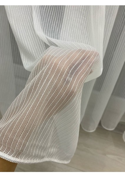 4020 Gümüş Simli Şeritli Modern Ekru Tül Perde 1/2,5 Orta Normal Pileli indirimleri