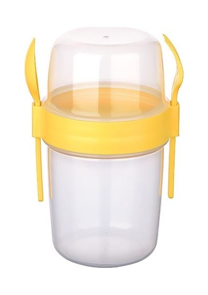 Çift Hazneli - Çatal Kaşıklı Portatif Müsli -Atıştırmalık Kabı 1100 Ml