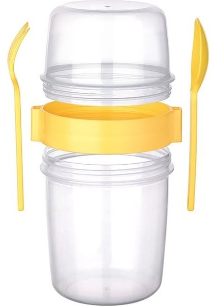 Çift Hazneli - Çatal Kaşıklı Portatif Müsli -Atıştırmalık Kabı 1100 Ml