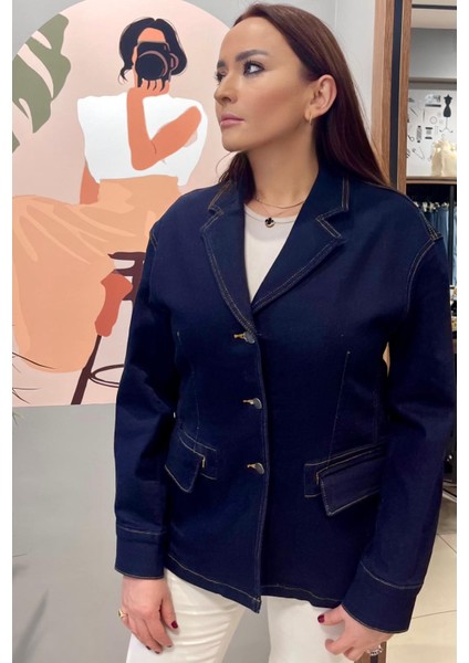 Mevsimlik Düşük Omuz Regular Fit Blazer Kot Ceket.