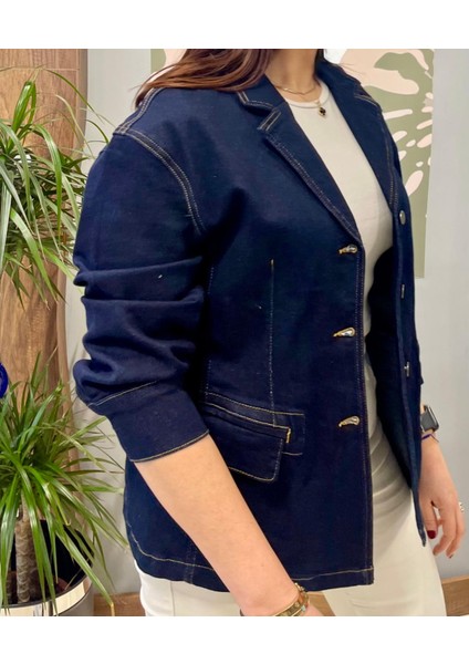 Mevsimlik Düşük Omuz Regular Fit Blazer Kot Ceket.