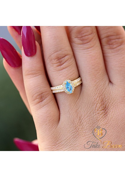 Akuamarin Taşlı Markiz Kadın Yüzük, Mekik Kadın Yüzüğü, Altın Kaplama fiyatları