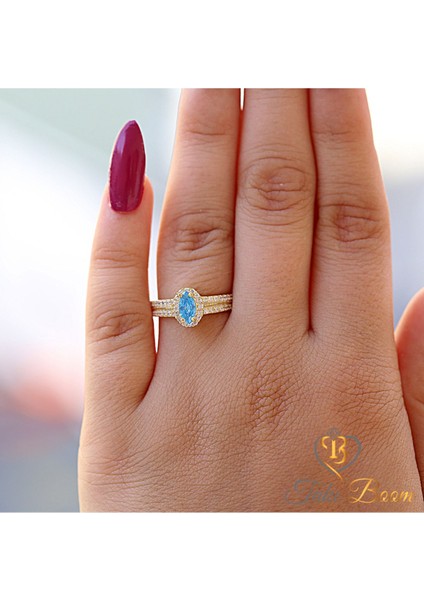 Akuamarin Taşlı Markiz Kadın Yüzük, Mekik Kadın Yüzüğü, Altın Kaplama modelleri