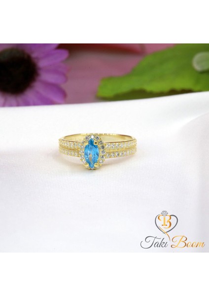 Akuamarin Taşlı Markiz Kadın Yüzük, Mekik Kadın Yüzüğü, Altın Kaplama fırsatları