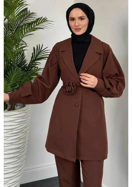 Kadın Bonita Gül Kemerli Astarlı Ceket Takım modelleri