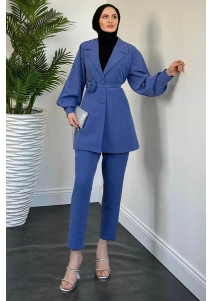 Kadın Bonita Gül Kemerli Astarlı Ceket Takım modelleri