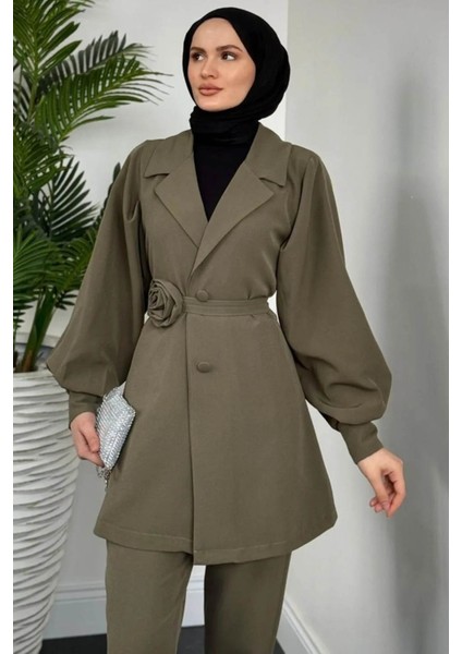 Kadın Bonita Gül Kemerli Astarlı Ceket Takım modelleri
