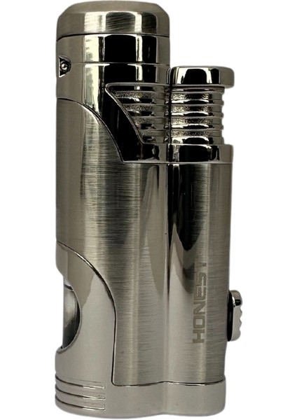 Çift Torch Pürmüz Parlak Gümüş Puro Çakmağı