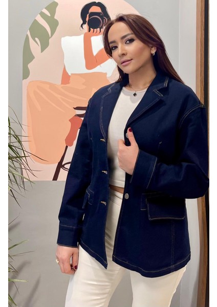 Mevsimlik Düşük Omuz Regular Fit Blazer Kot Ceket.