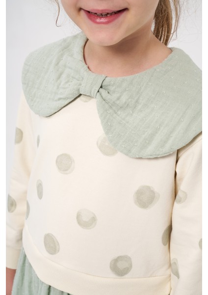 Kız Çocuk Puanlı Müslin Garnili Uzun Kollu Mevsimlik Elbise fırsatları