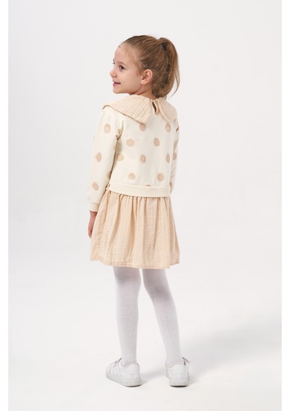 Kız Çocuk Puanlı Müslin Garnili Uzun Kollu Mevsimlik Elbise modelleri
