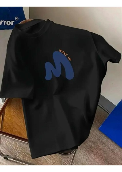 Wake Up Yazı Detaylı Basic T-Shirt