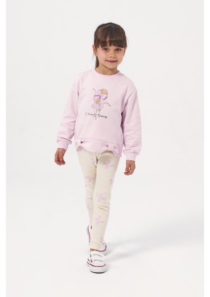 Kız Çocuk Baskılı Fiyonk Detaylı Taytlı Ikili Takım