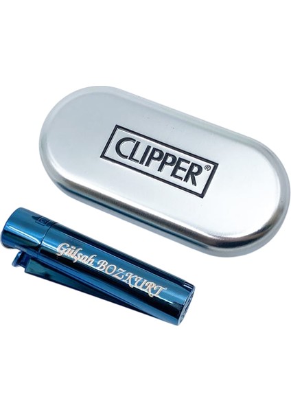 İsme Özel CLİPPER Çakmak Hediyelik Özel Kutulu Deep Blue