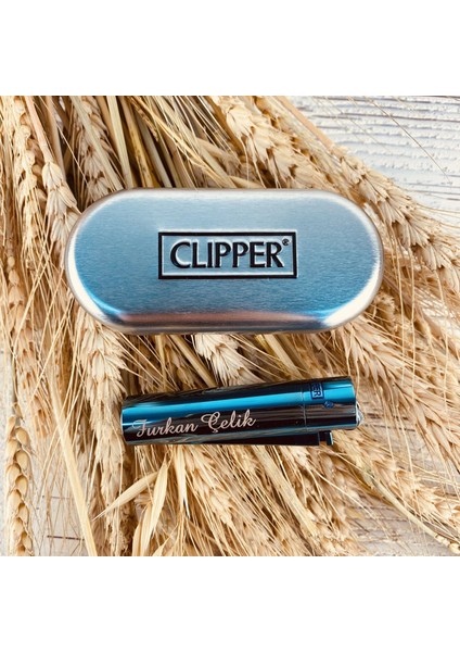 İsme Özel CLİPPER Çakmak Hediyelik Özel Kutulu Deep Blue