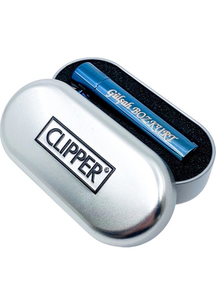 İsme Özel CLİPPER Çakmak Hediyelik Özel Kutulu Deep Blue