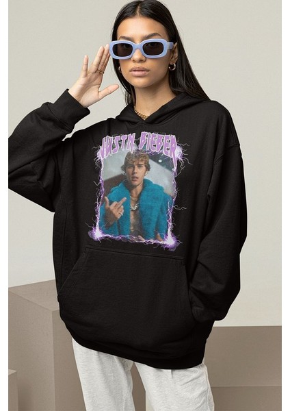 Şarkıcı Justin Bieber Baskılı Unisex Oversize Hoodie