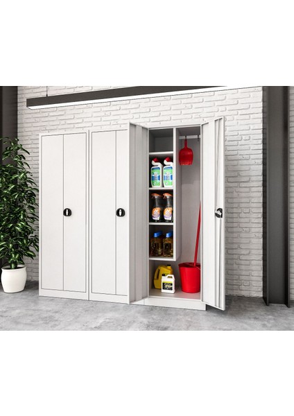Metal Temizlik Malzemeleri Dolabı, Kilitlenebilir Kapılı, Büyük Bölmeli, Askılı Elbise Dolabı fiyatları