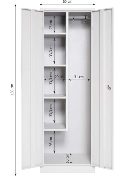 Metal Temizlik Malzemeleri Dolabı, Kilitlenebilir Kapılı, Büyük Bölmeli, Askılı Elbise Dolabı modelleri