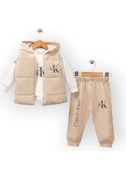 Baby Marka Kelvin Desen Baskı Yelekli Üçlü Takım Unisex 6-36 Ay