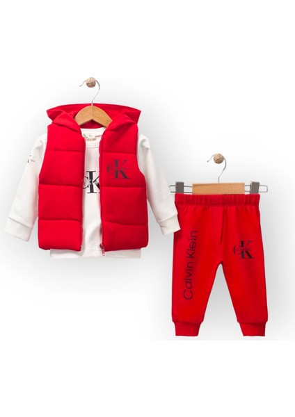 Baby Marka Kelvin Desen Baskı Yelekli Üçlü Takım Unisex 6-36 Ay