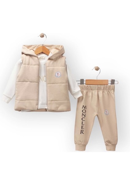 Baby Marka Moller Desen Baskı Yelekli Üçlü Takım Unisex 6-36 Ay