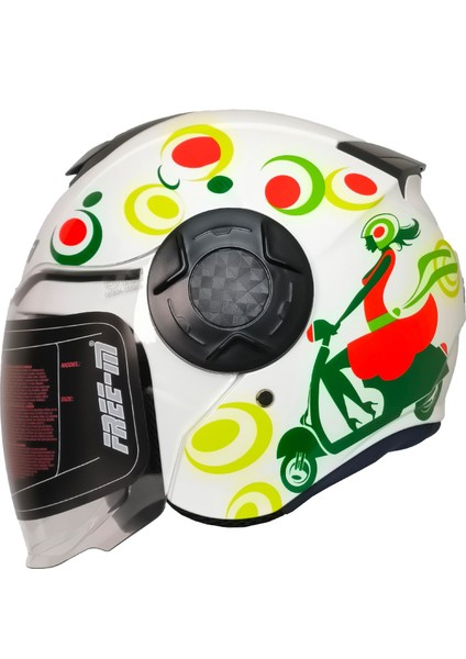 Motosiklet Yarım Kask Double Güneş Vizörlü Sertifikalı Abs Material Spring Women