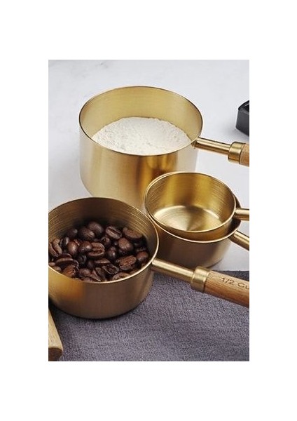 Gold Ölçü Kaşığı Seti 4lü Ahşap Saplı Ölçü Kabı fiyatları