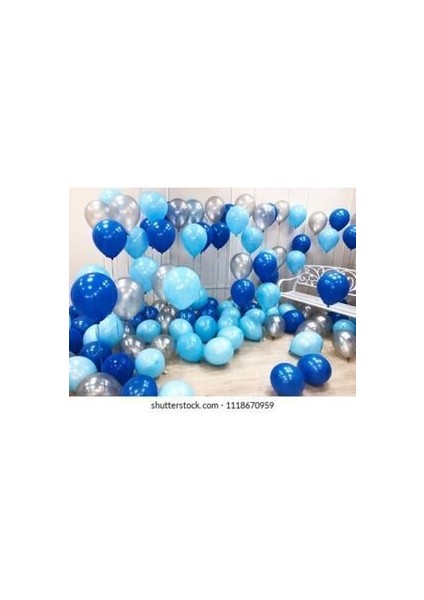 30 Adet Pastel Lacivert-Pastel Mavi-Metalik Gümüş Balon