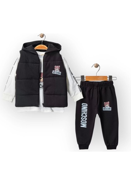 Baby Marka Moşino Desen Baskı Yelekli Üçlü Takım Unisex 6-36 Ay