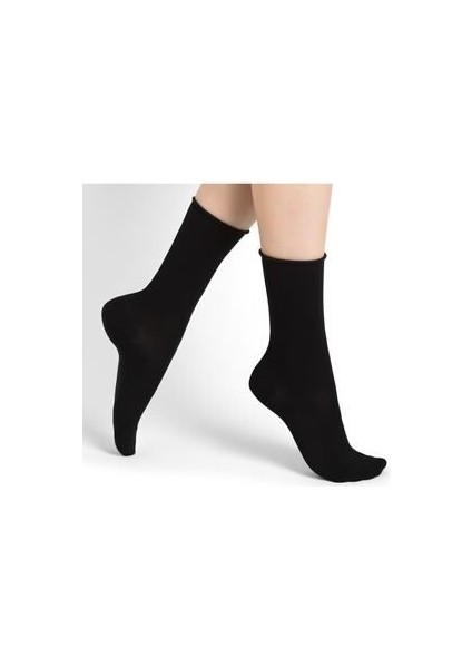 Roll Top Lastiksiz Kadın Siyah Bambu Soket Çorap fiyatları