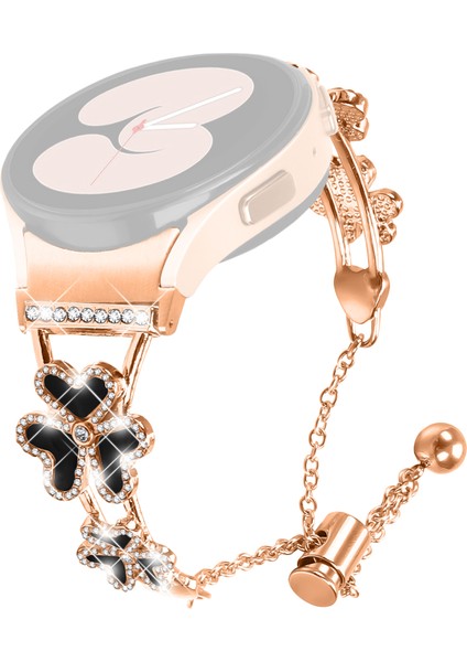 Samsung Galaxy Watch7 Metal Bant 44MM / 40MM Kalp Yonca Dekor Saat Kayışı (Yurt Dışından)