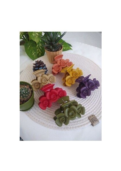 Renkli Kadın Mandal Toka 6'lı Set Gül Desenli 8 cm modelleri