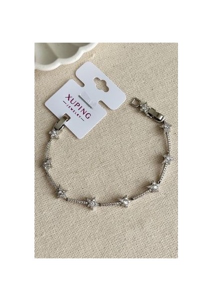 Caprea Xuping 17+2 cm Taşlı Yıldız Gümüş Renkli Kadın Bileklik Kararmaz Kadın Bileklik