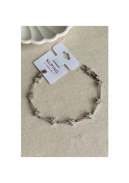 Caprea Xuping 17+2 cm Taşlı Yıldız Gümüş Renkli Kadın Bileklik Kararmaz Kadın Bileklik fiyatları