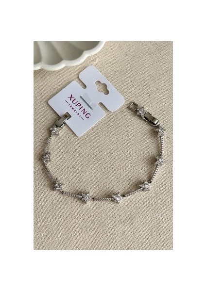 Caprea Xuping 17+2 cm Taşlı Yıldız Gümüş Renkli Kadın Bileklik Kararmaz Kadın Bileklik modelleri