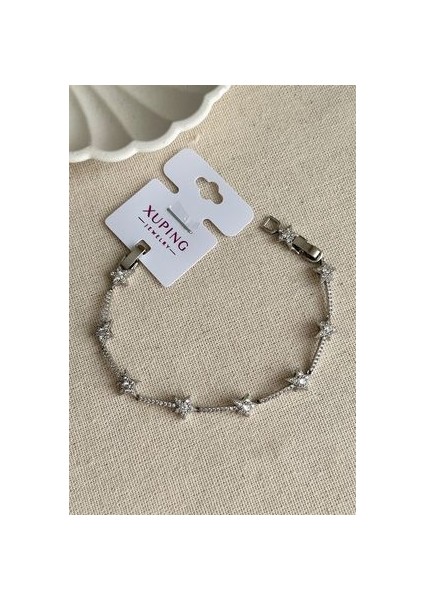 Caprea Xuping 17+2 cm Taşlı Yıldız Gümüş Renkli Kadın Bileklik Kararmaz Kadın Bileklik fırsatları