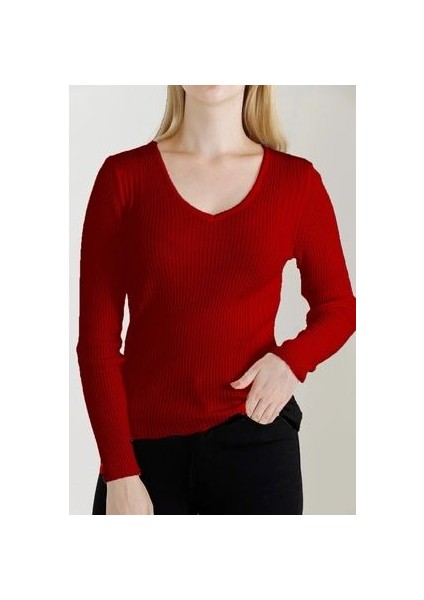 Kadın V Yaka Triko Kazak