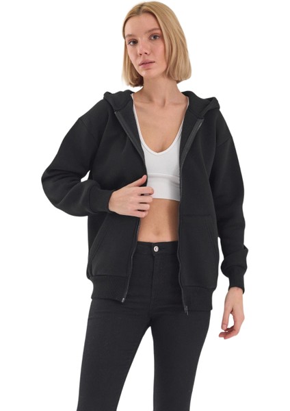 Unisex Şardonlu Oversize Fermuarlı Kapşonlu Sweat fırsatları